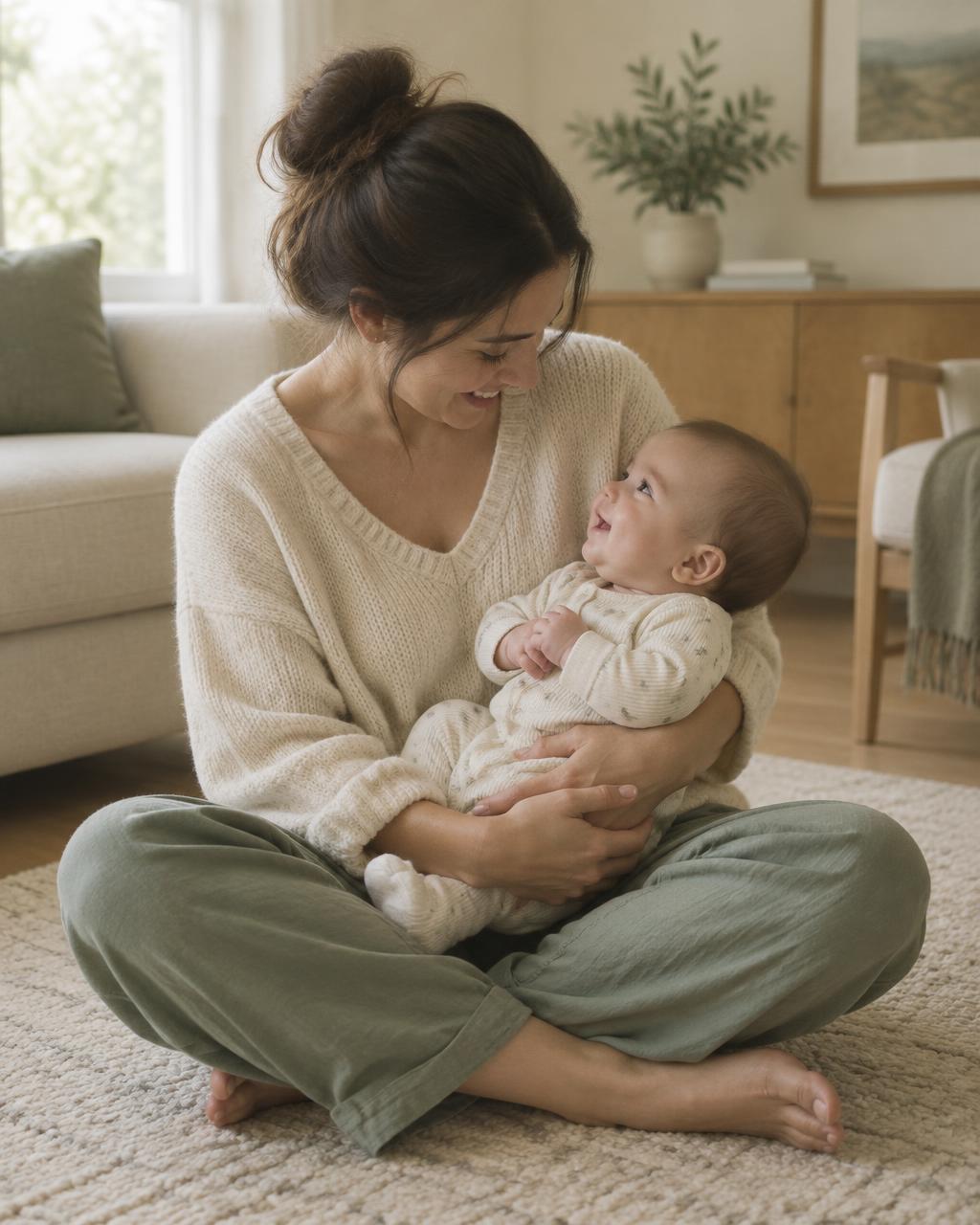 Mothers smiling tenderly with their young babies